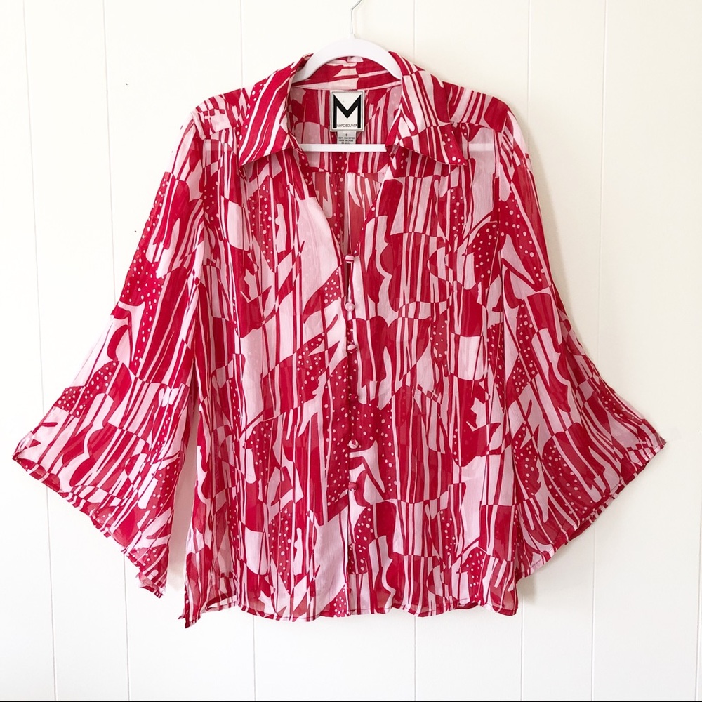 M Marc Bouwer Red and White Sheer Romantic Top